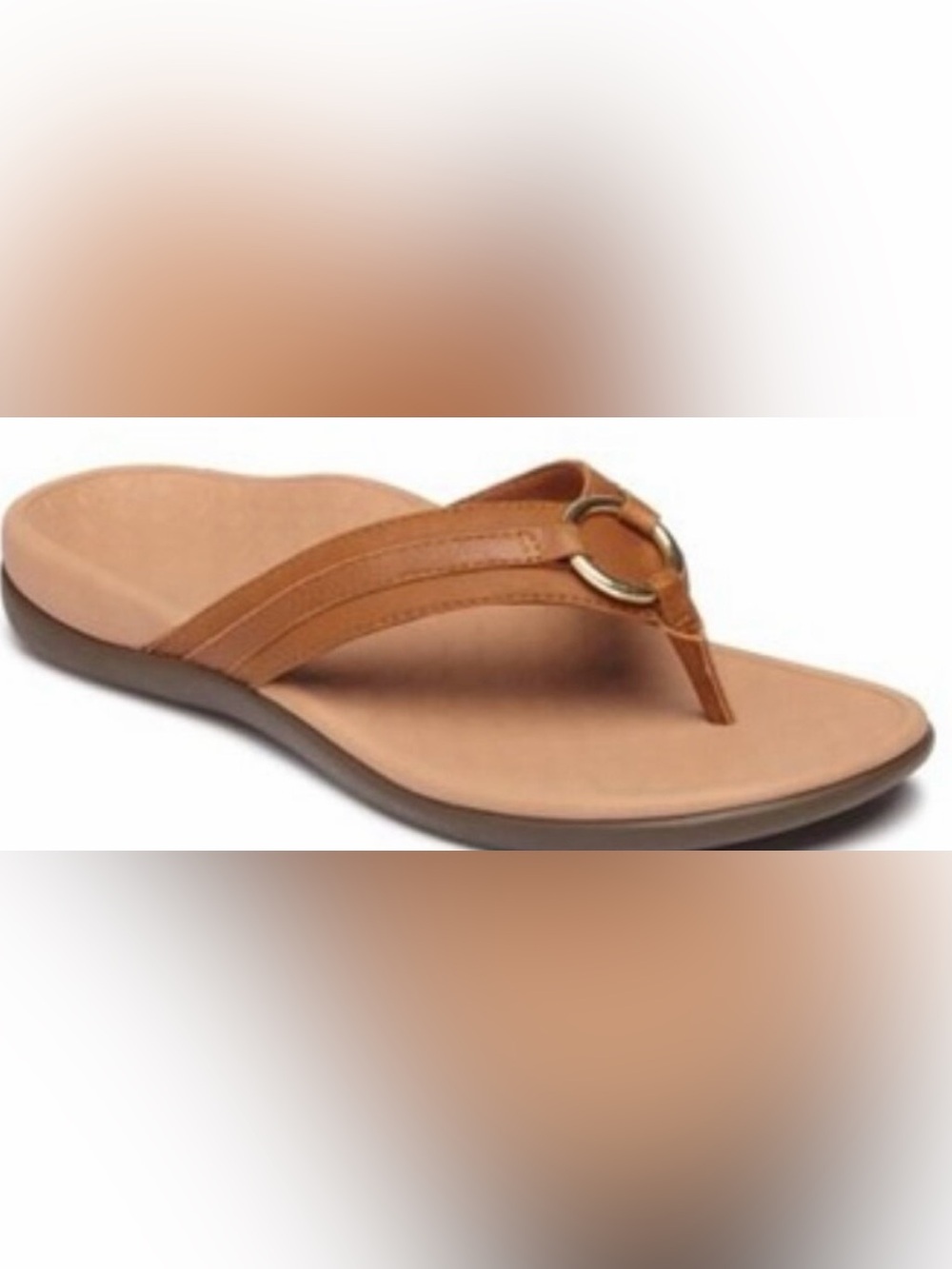 Vionic Tan Thong Sandals with Metal Ring Accent